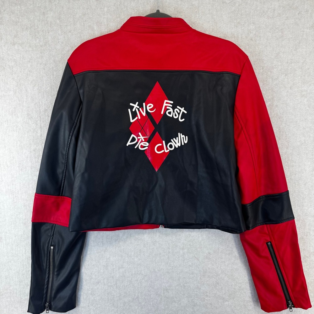 Suicide Squad Harley Quinn Live Fast Die Clown Crop Moto Jacket Bioworld Large